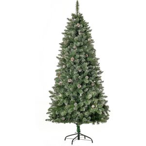 HOMCOM Arbre de Noël artificiel sapin de Noël artificiel branches enneigées Ø 86 x 180H cm avec 50 pommes de pin et 718 branches vert