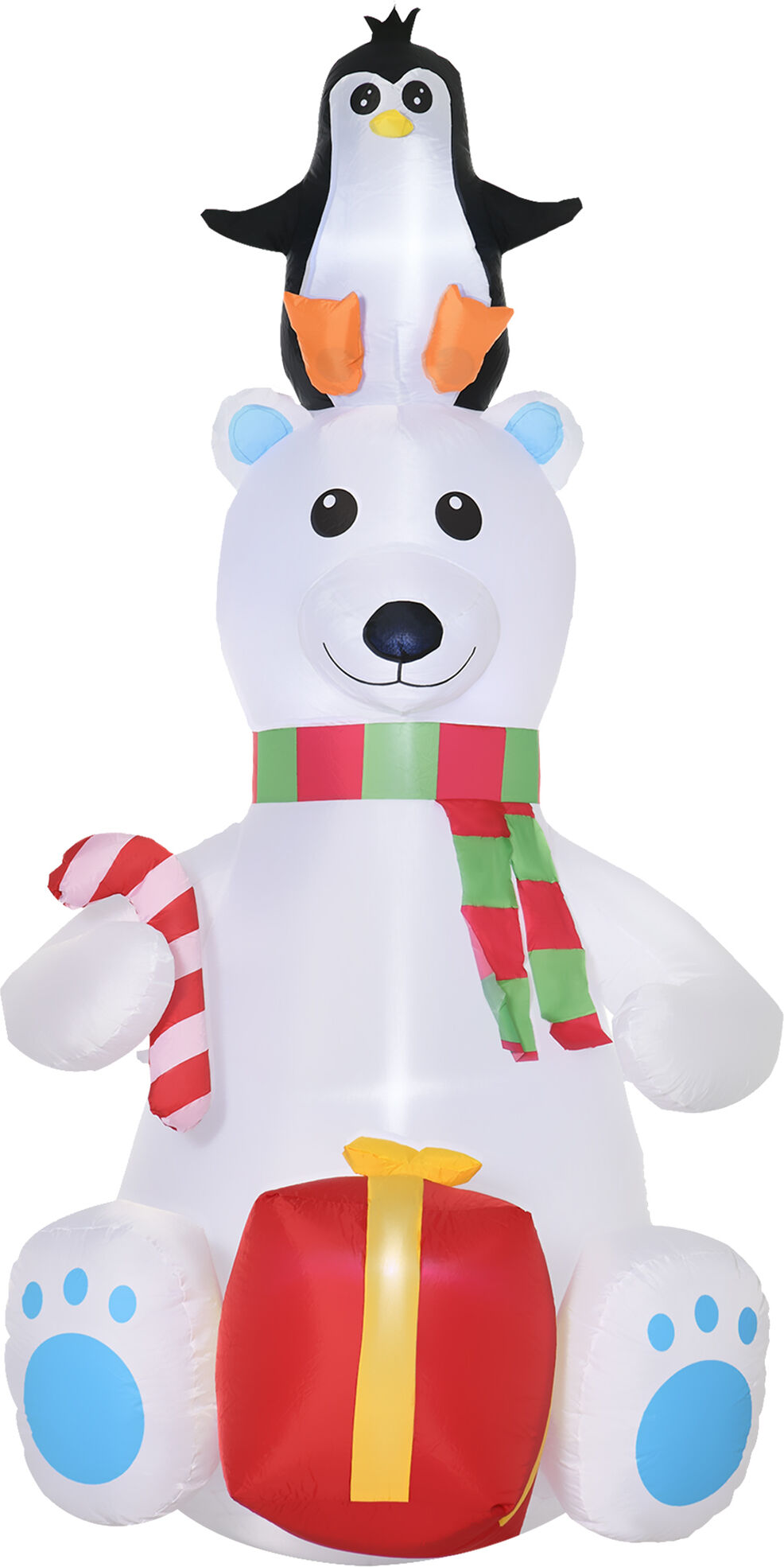 Outsunny 7ft Christmas Inflatable Polar Bear with Penguin on Head with Candy Cane and Gift Box, Blow-Up Outdoor LED Yard Display for Lawn Garden Party