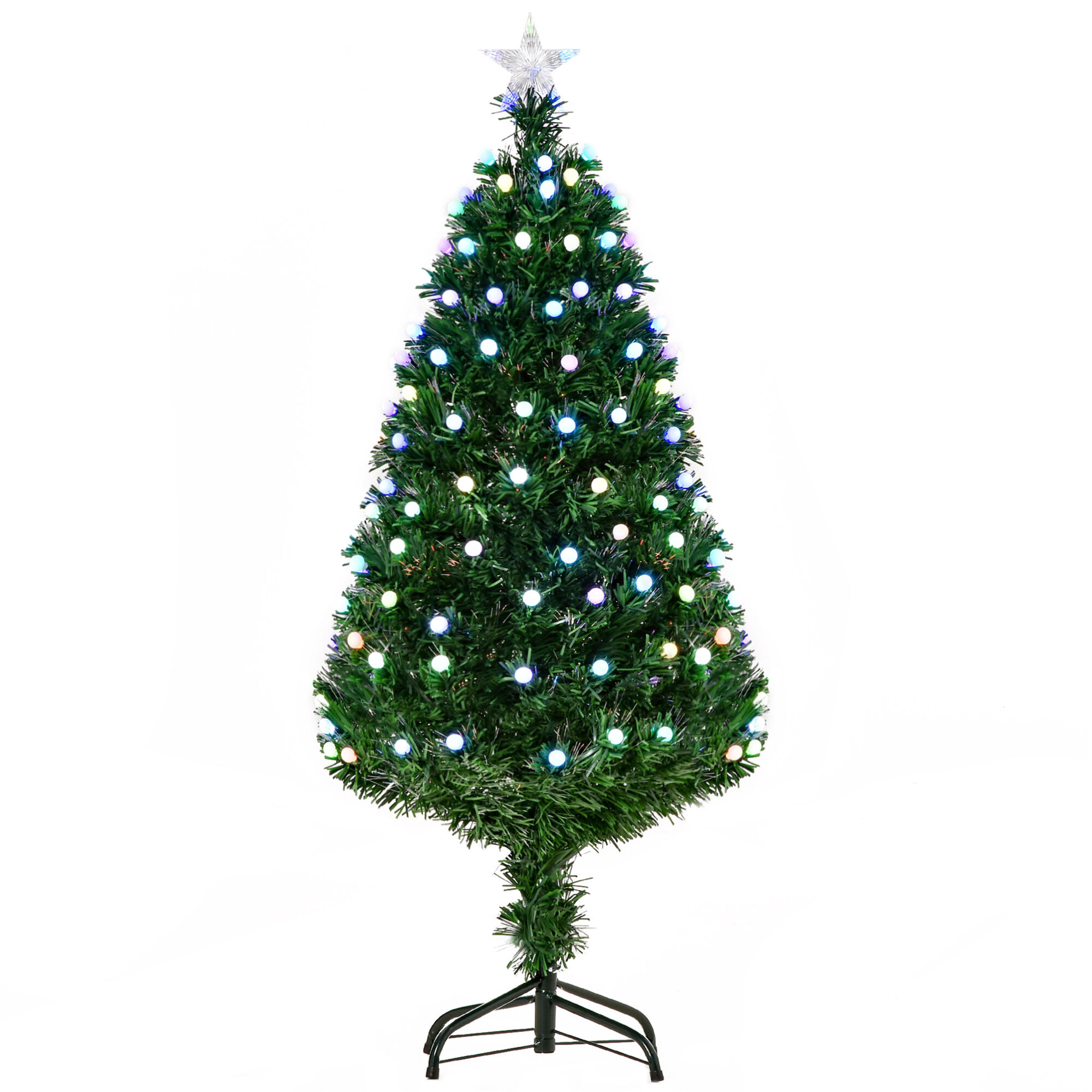 HOMCOM Sapin de Noël artificiel lumineux fibre optique LED 170 ampoules multicolores Ø 70 x 150H cm 170 branches étoile sommet brillante vert