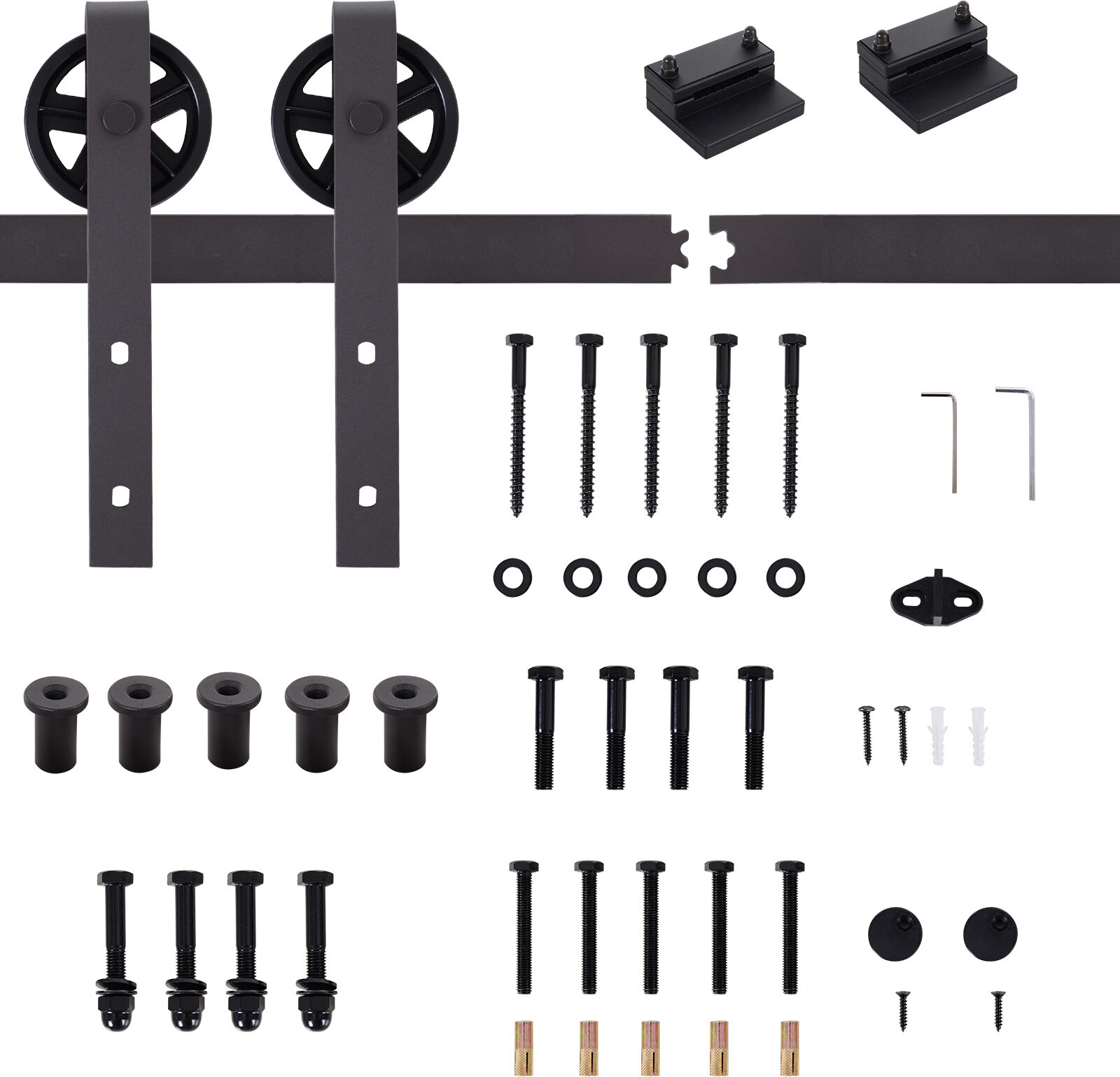 HOMCOM Kit de rail pour porte coulissante quincaillerie grange à porte coulissante en acier au carbone longueur de rail 183 cm café