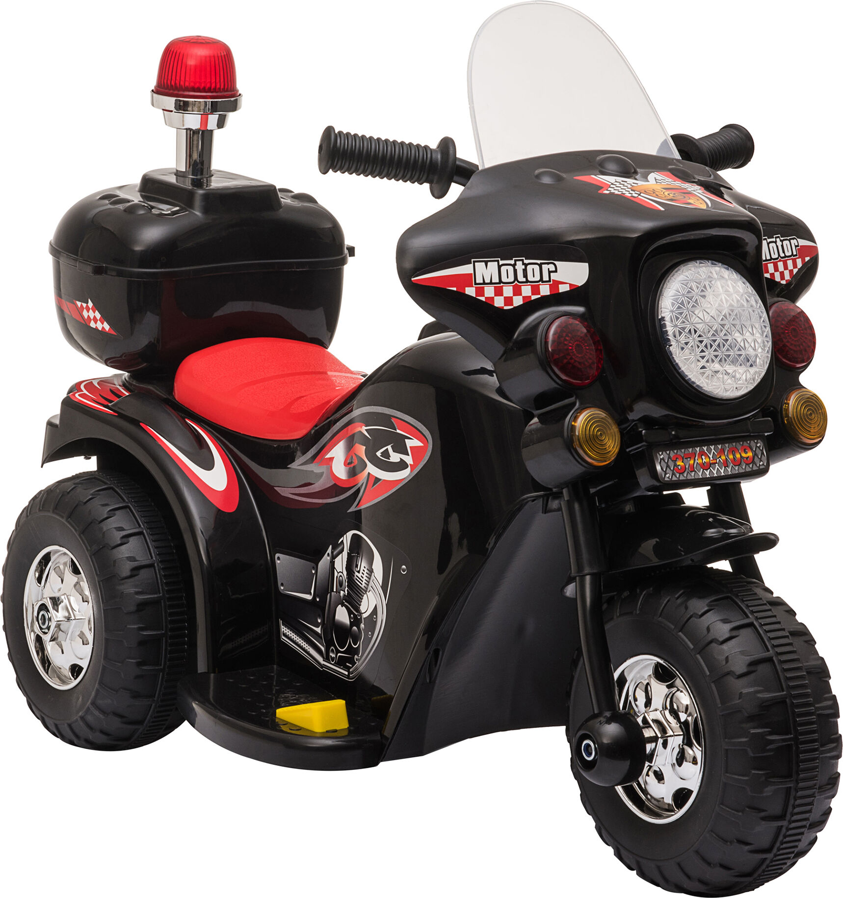 HOMCOM Moto scooter électrique pour enfants modèle policier 6 V 3 Km/h fonctions lumineuses et sonores top case noir