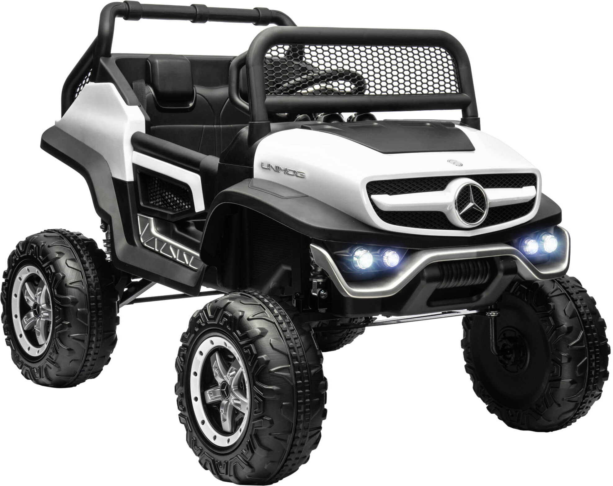 HOMCOM Voiture électrique 4x4 pour enfants de 3 à 8 ans Mercedes-Benz Unimog avec télécommande roues suspendues klaxons blanc