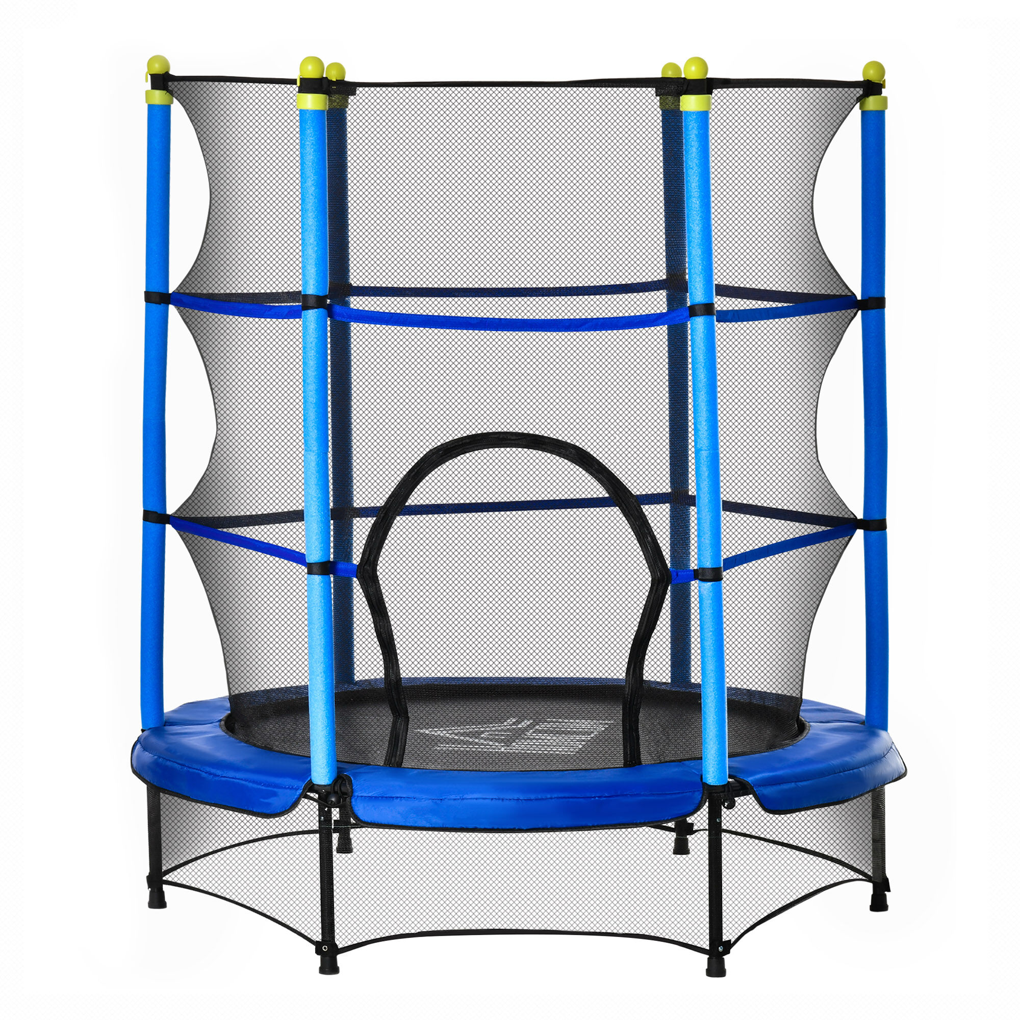 HOMCOM Trampoline de jardin enfants de 3 à 6 ans Ø 140 cm filet de sécurité porte zipée couvre-ressorts + 6 poteaux rembourrés inclus bleu