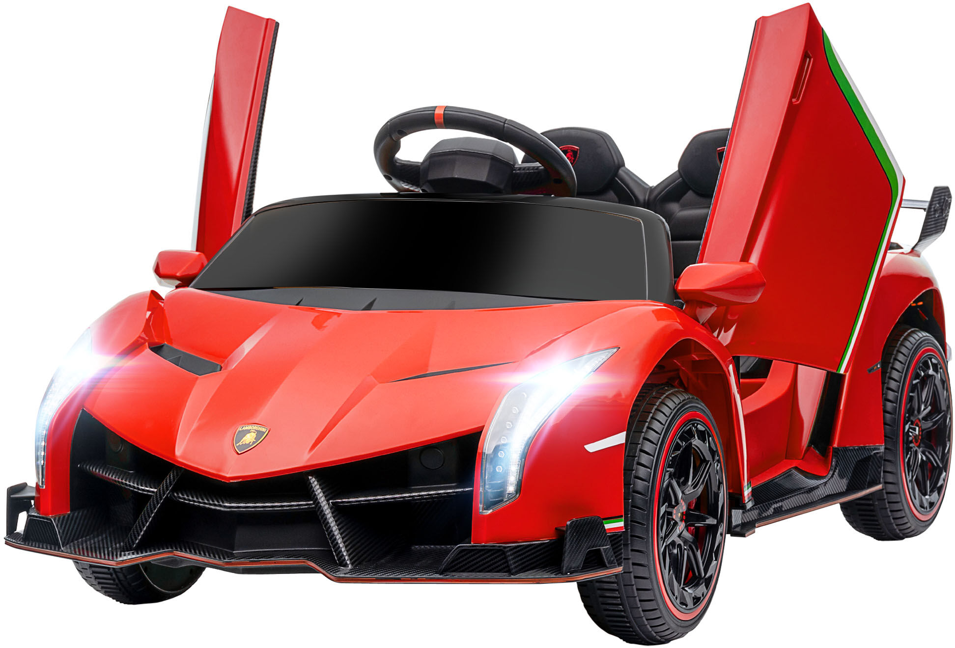 HOMCOM Voiture électrique licence Lamborghini Veneno 12V pour enfants avec portes papillon télécommande musique rouge