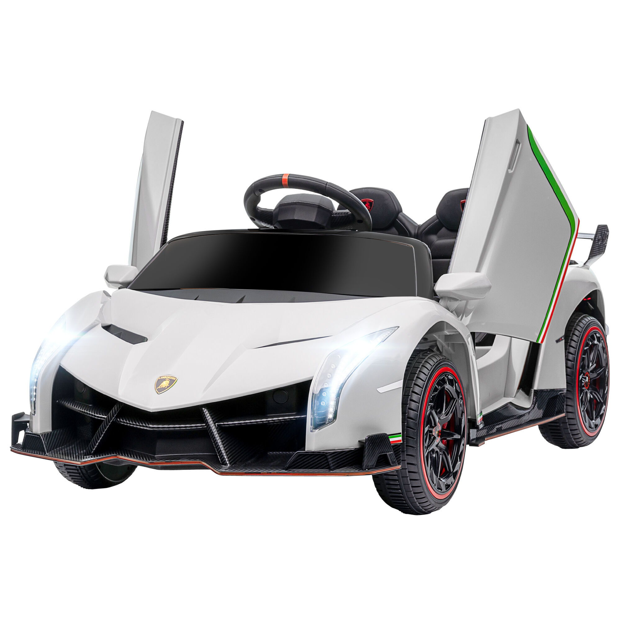 HOMCOM Voiture électrique licence Lamborghini Veneno 12V pour enfants avec portes papillon télécommande musique blanc