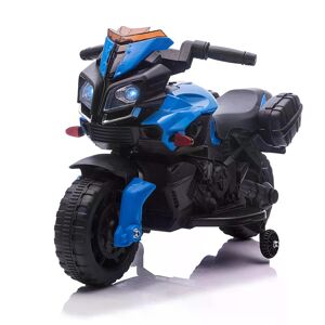 HOMCOM Moto électrique pour enfants 18-48 mois 6 V 3 Km/h max. effets lumineux et sonores batterie rechargable 2 roues auxiliaires bleu noir