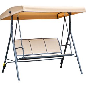 Outsunny Balancelle pour jardin 3 Places Grand Confort Toit Inclinaison réglable Assise et Dossier Ergonomique Acier époxy textilène Beige