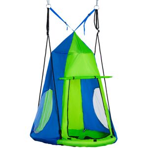 Outsunny Balançoire nid d'oiseau ronde avec tente amovible Ø 100 cm 4 anneaux inclus métal époxy Oxford haute densité - vert et bleu