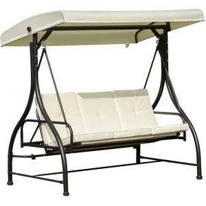 Outsunny Balancelle de Jardin 3 Places Convertible Inclinaison Toit Réglable Matelas Rembourrage 8 cm Dossier ergonomique 1,85 x 1,25 x 1,73 m Crème