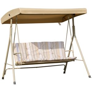 Outsunny Balancelle de Jardin 3 Places Grand Confort Toit Inclinaison réglable épais Coussins Amovibles Polyester Acier époxy Beige