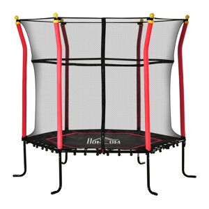 HOMCOM Trampoline pour enfant Ø 1,60 x 1,63 m filet de sécurité porte zippée 6 poteaux rembourrés inclus rouge noir