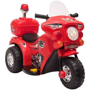 HOMCOM Moto électrique pour enfants de 18 à 36 mois  chopper police  3 roue  6v  effets lumineux et sonores  vitesse max. 3 km/h  topcase  rouge