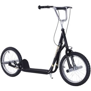 HOMCOM Trottinette patinette Freestyle Grandes Roues pneumatiques Ø 41 cm Hauteur Guidon réglable béquille pegs Inclus Acier Noir