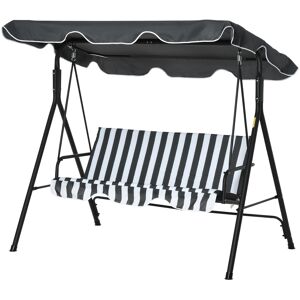 Outsunny Balancelle de Jardin 3 Places Toit Inclinaison réglable Coussins Assise et Dossier Acier Noir Polyester Gris