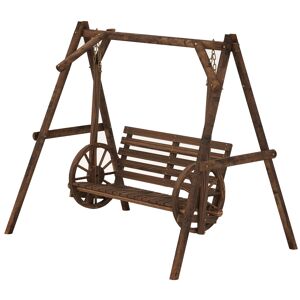 Outsunny Balancelle de jardin 2 places en bois avec accoudoirs Roues Charrette pour le jardin - dim. 200L x 137l x 167H cm