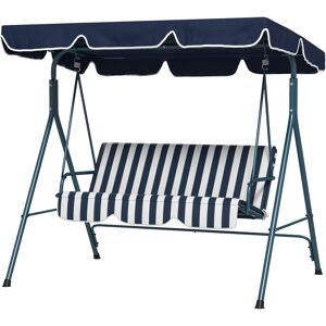 Outsunny Balancelle de Jardin 3 Places Toit Inclinaison réglable Coussins Assise et Dossier Acier Noir Polyester Bleu