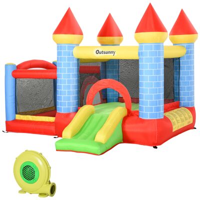 Outsunny Château gonflable pour enfants avec trampoline toboggan, souffleur 350W