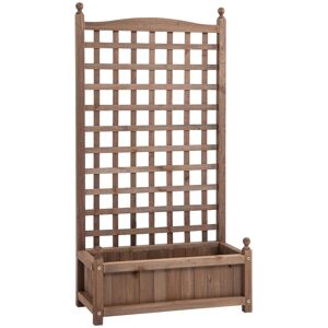 Outsunny Jardinière avec treillis bois  pot à fleurs  trous de drainage inclus  idéal pour jardin balcon terrasse  64 x 28 x 120 cm  brun foncé