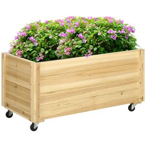 Outsunny Jardinière potager carré potager bac à fleurs roues trou de vidange en bois de sapin dim. 89L x 48l x 47H cm bois naturel   Aosom France