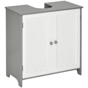 kleankin Meuble sous lavabo meuble sous évier placard 2 portes avec étagère 60 x 30 x 60 cm gris blanc   Aosom France