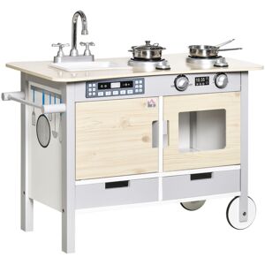 HOMCOM Cuisine desserte pour enfant 2 en 1 multi-équipement aspect bois clair gris