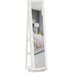 HOMCOM Armoire à bijoux miroir de rangement verrouillable avec petit miroir intégré étagères de rangement à l'arrière pivotante à 360 °