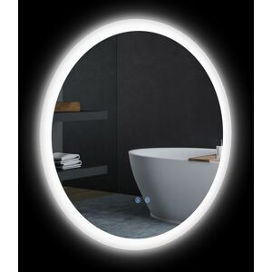 kleankin Miroir rond lumineux LED de salle de bain Ø 70 cm mural éclairage interrupteur tactile système antibuée 35W blanc argent