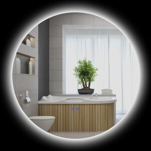 kleankin Miroir rond salle de bain lumineux LED de salle de bain Ø 70 cm mural avec éclairage interrupteur tactile système antibuée  35 W gris