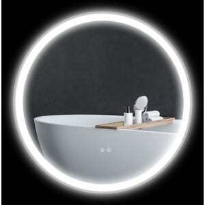 kleankin Miroir rond lumineux LED  pour salle de bain Ø 80 cm mural avec éclairage 3 couleurs interrupteur tactile 46W blanc argent   Aosom France