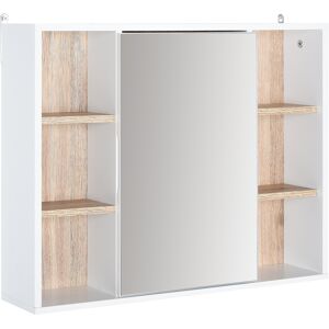 HOMCOM Armoire Murale à Miroir Armoire de Toilettes en Bois avec 6 Étagères de Rangement Idéale pour Salle de Bain Chambre 60 x 14 5 x 49 4 cm Blanc