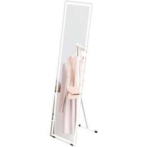 HOMCOM Miroir rectangulaire sur pied intégral pleine longueur avec éclairage LED à poser ou mural 150 x 40 cm blanc