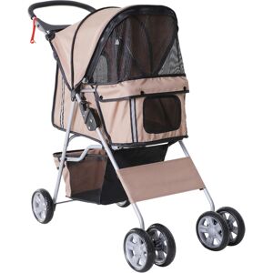 PawHut Poussette buggy pliable animaux porte-gobelet panier de rangement inclus roues avec frein tissu 600D Oxford acier 75 x 45 x 97 cm marron