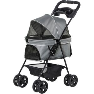 PawHut Poussette buggy chien chat  chariot pliante panier rangement porte-gobelets tissu 300D Oxford imperméable 4 roues gris