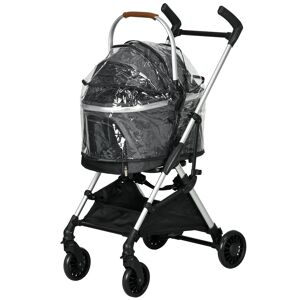 PawHut Poussette pour chiens 3 en 1 pliable panier de transport avec poignée habillage de pluie 77 x 44 x 100 cm gris