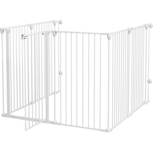 PawHut Barrière de sécurité parc enclos chien pliable modulable 6 panneaux avec porte hauteur 100 cm blanc