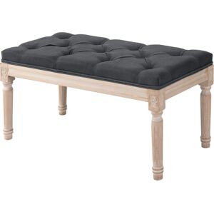 HOMCOM Banc bout de lit banquette capitonnée style vintage français revêtement tissu aspect lin pieds en bois massif gris