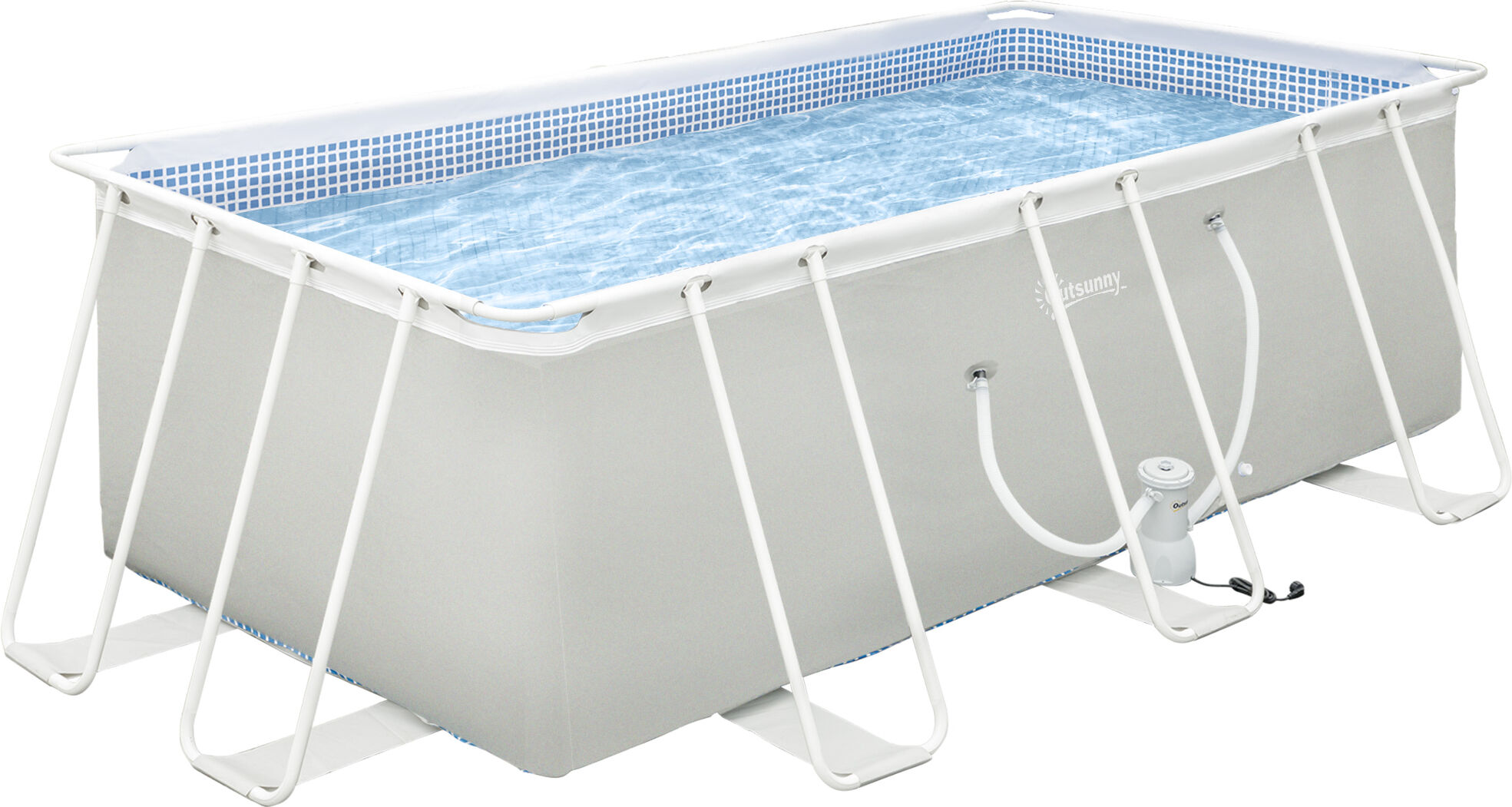 Outsunny Piscine tubulaire hors sol rectangulaire avec filtre dim. 440L x 240l x 122H cm, gris clair