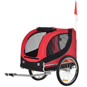 PawHut HOMCOM Remorque velo pour chien animaux avec 8 reflecteurs drapeau rouge noir