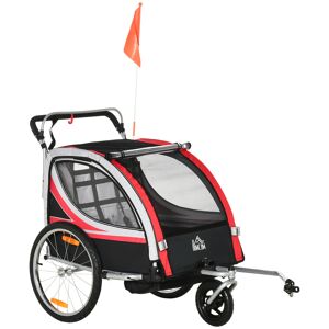 HOMCOM Remorque vélo pour enfant 2 en 1 convertible jogger poussette capacité 26,4 kg avec réflecteurs et drapeau - 2 places  - rouge