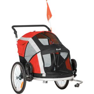 PawHut Remorque à vélo Remorque 2 en 1 pour chien avec drapeau réflecteurs roues arrières gonflables aluminium   Aosom France