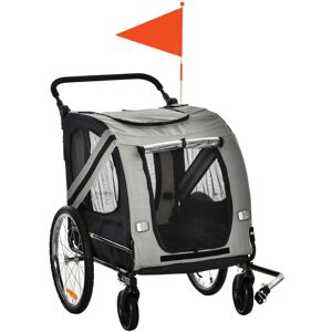 PawHut Remorque vélo poussette pour chien 2 en 1 pliable tissu Oxford réflecteurs et drapeau - 140 x 72,5 x 108 cm - gris et noir