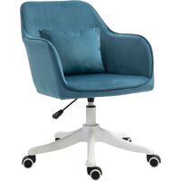 HOMCOM Chaise de bureau velours fauteuil bureau massant coussin lombaire intégré hauteur réglable pivotante 360° bleu