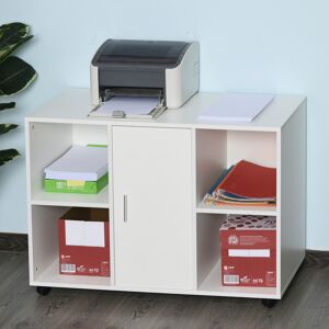 HOMCOM Vinsetto Support d'imprimante - caisson organiseur bureau - 4 niches, placard porte, grand plateau - panneaux particules blanc - Publicité