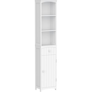 HOMCOM Meuble Colonne de Salle de Bain Meuble colonne rangement WC avec étagère et tiroir , placard 34L x 24l x 170H cm Blanc