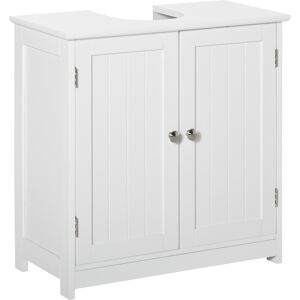 kleankin Vasque salle de bain meubles sous lavabo placard 2 portes avec étagère dim. 60L x 30l x 60H cm MDF blanc   Aosom France