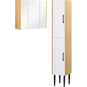 kleankin Lot de meuble à miroir et meuble colonne de salle de bain multi-rangement étagères réglables aspect chêne clair blanc