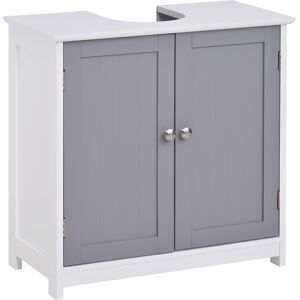 kleankin Meuble salle de bain sous lavabo - meuble sous-vasque - placard 2 portes avec étagère - dim. 60L x 30l x 60H cm - MDF gris blanc