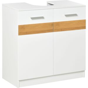 kleankin Meuble salle de bain sous lavabo style cosy chic bandeau 10 bambous placard 2 portes avec étagère MDF dim. 60L x 30l x 60,5H cm blanc