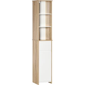 Kleankin Meuble colonne rangement salle de bain 3 niches tiroir placard blanc aspect chêne clair