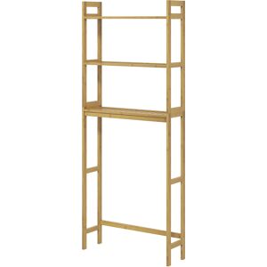 kleankin Meuble étagères de rangement dessus toilette WC en bambou 3 étagères pour salle de bain 68 x 20 x 165 cm naturel